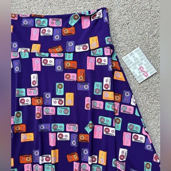 LuLaRoe Cassette Tape 80s Style High Waisted MIDI Skirt - Picture 3 of 8
